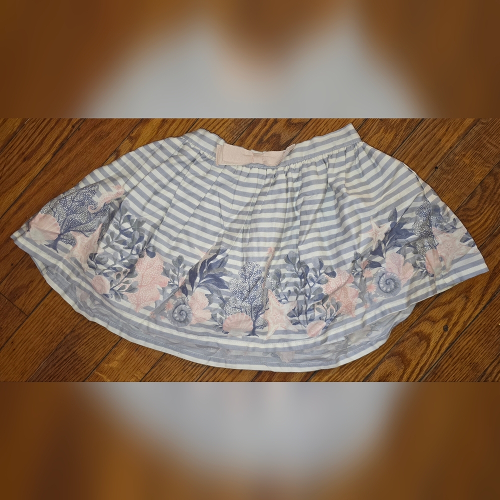 Striped Blue & Pink Seashell Print Skirt